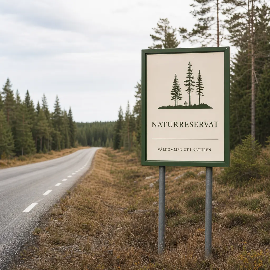 Minimalistiskt svenskt vägmärke vid en lugn landsväg