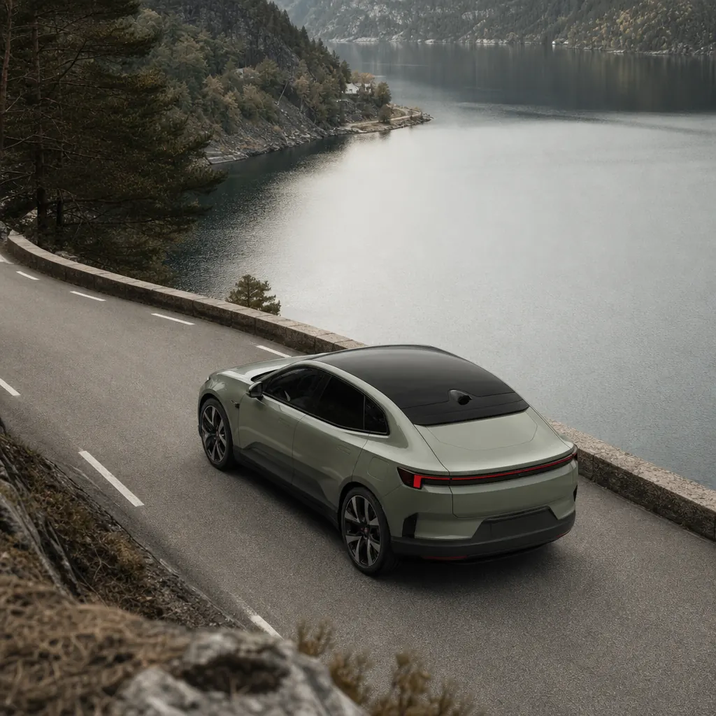 Polestar 4 coupé-SUV i fjordlandskap