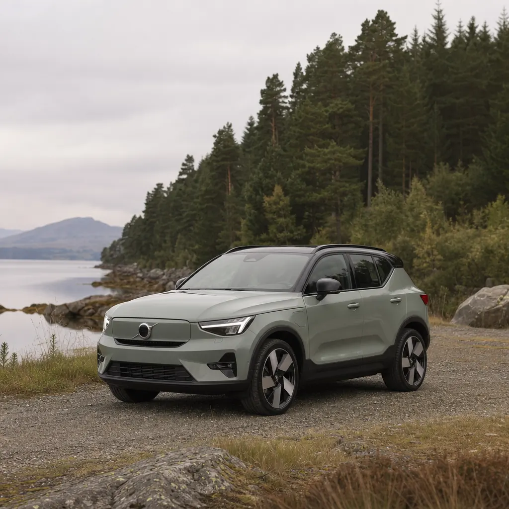 Volvo XC40 Recharge SUV i nordiskt skogslandskap