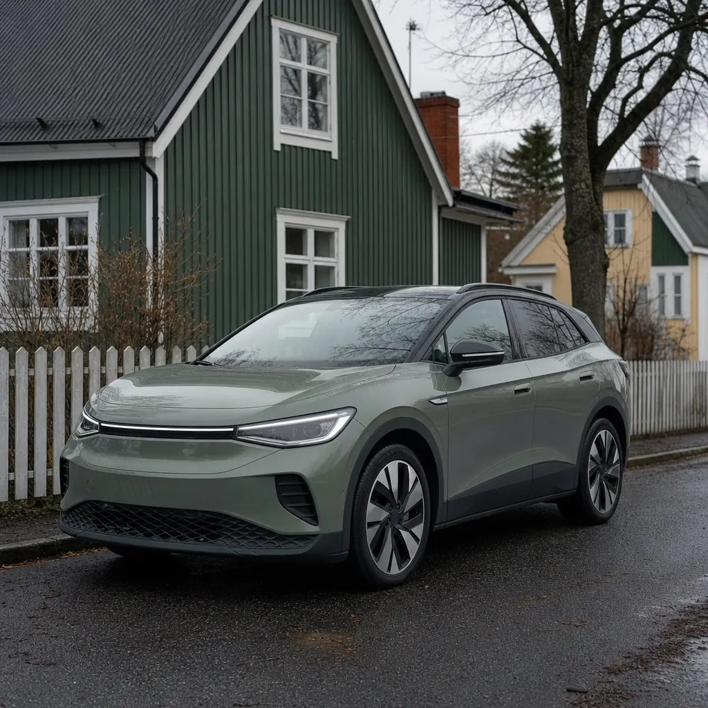 Volkswagen ID.4 elbil i svensk villaområde